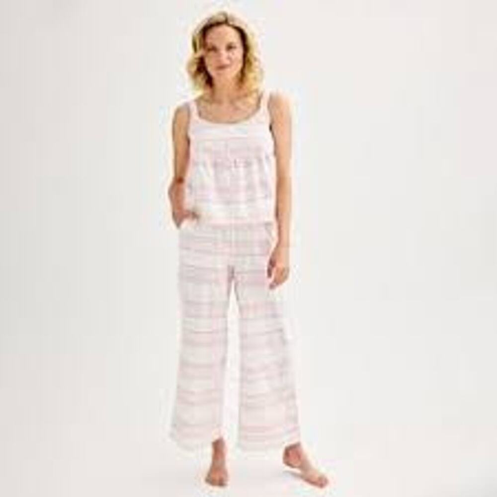 Striped Pajama Set Womens Size Large Tank Top and Wide Leg Pants‎ Cotton Set